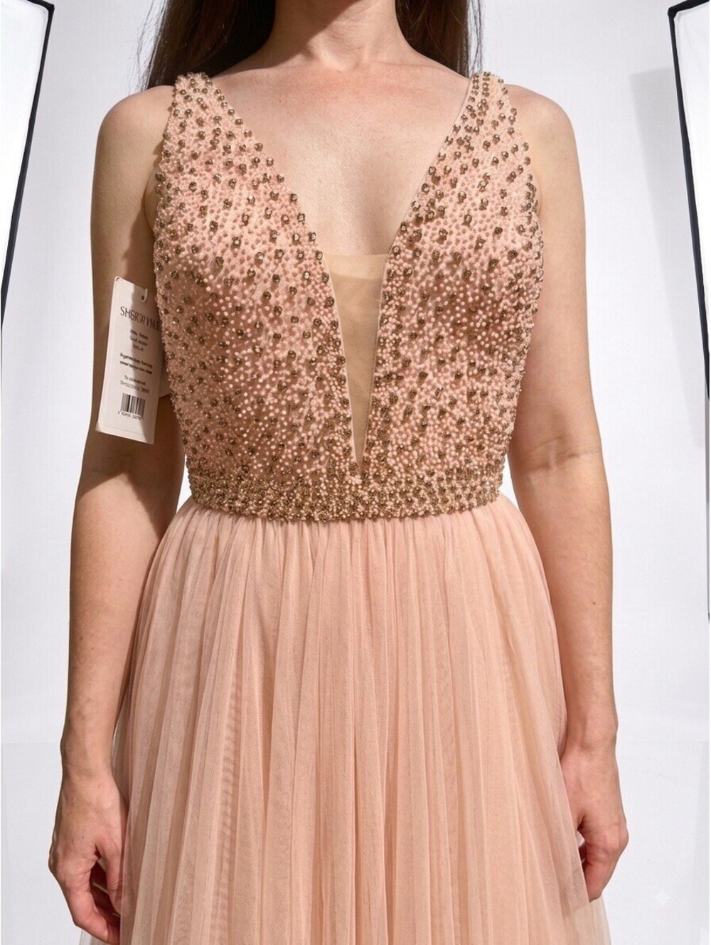 Sherri Hill Sz 4 Prom Pageant Blush Pink Beaded Chiffon A-Line Gown Homecoming - Picture 5 of 6